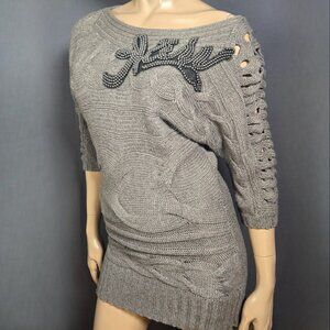 Y2K Karv Beaded Mini Sweater Dress size S Gray Indie Sleaze Grunge 2000s